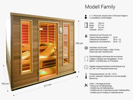 Infrarotkabine mit Relaxliegen Modell Family