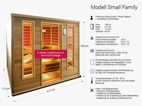Infrarotkabine mit Relaxliege Small Family